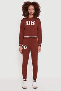 Womens 06 Graphic Varsity Stripe Skinny Leg Sweatpants, Brown, Size L