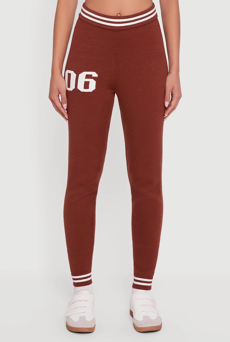 Womens 06 Graphic Varsity Stripe Skinny Leg Sweatpants, Brown, Size L