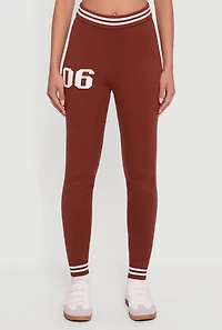 Womens 06 Graphic Varsity Stripe Skinny Leg Sweatpants, Brown, Size L