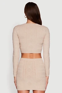 Womens Long Sleeve Cable Knit Cropped Sweater,