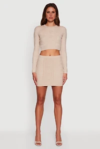 Womens Cable Knit Mini Skirt, Khaki, Size S