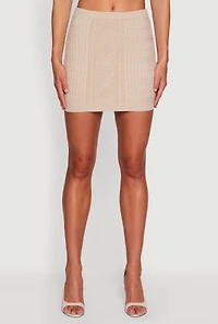 Womens Cable Knit Mini Skirt, Khaki, Size S