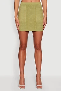 Womens Cable Knit Mini Skirt, Green, Size M