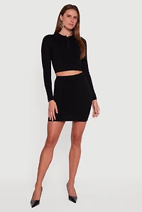 Cable Knit Polo Collar Cropped Sweater