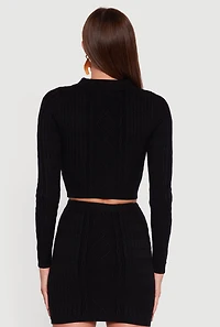 Womens Cable Knit Polo Collar Cropped Sweater,