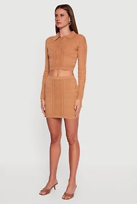 Womens Cable Knit Polo Collar Cropped Sweater, Brown, Size XL