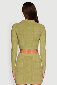 Womens Cable Knit Polo Collar Cropped Sweater,