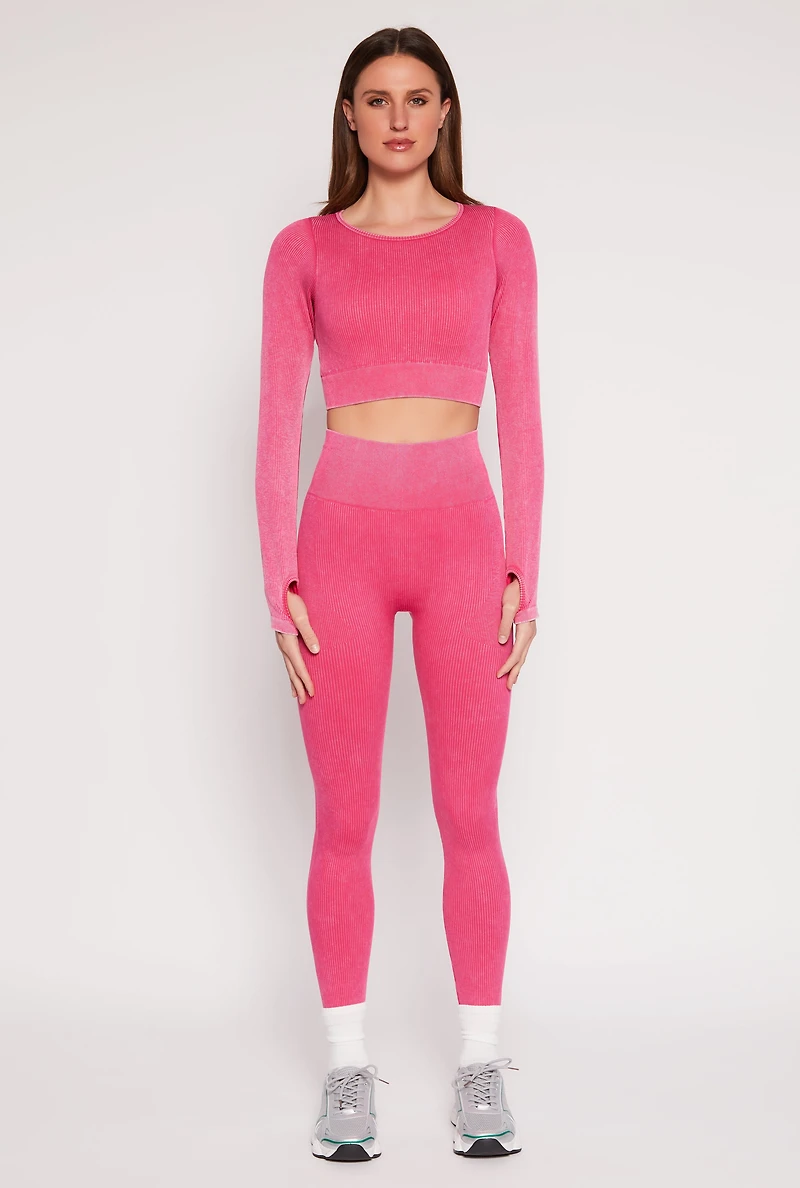 Daisy Ribbed Knit Long Sleeve Crop Top