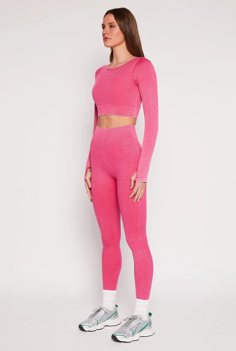 Daisy Ribbed Knit Long Sleeve Crop Top