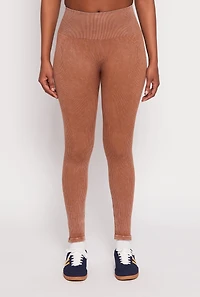 Womens Daisy Ribbed Knit Active Leggings, Brown, Size S