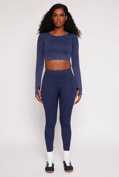 Womens Daisy Ribbed Knit Active Leggings,