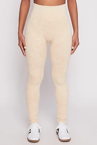 Womens Daisy Ribbed Knit Active Leggings, Khaki, Size S