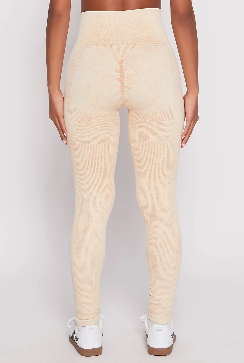 Womens Daisy Ribbed Knit Active Leggings, Khaki, Size S
