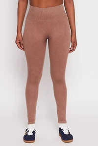 Womens Daisy Ribbed Knit Active Leggings, Brown, Size M