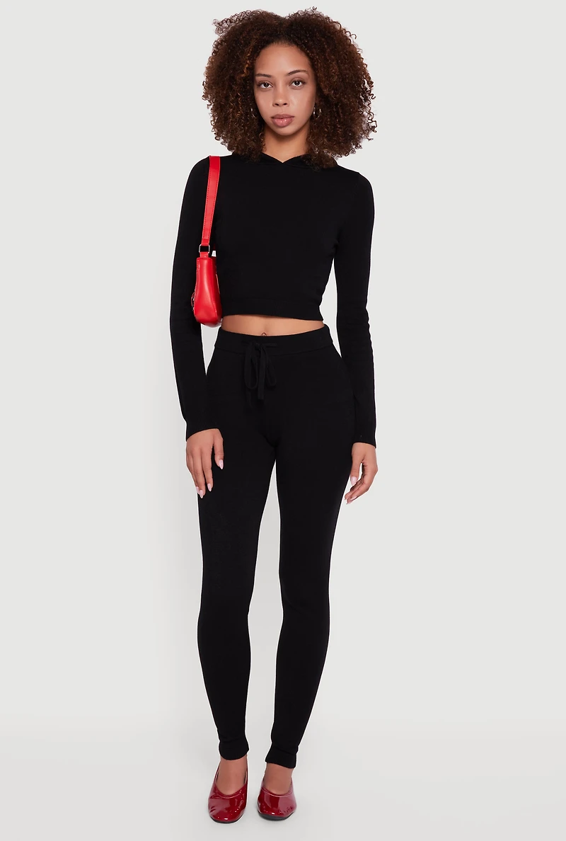 Womens Long Sleeve Cropped Pullover Hooded Sweater,