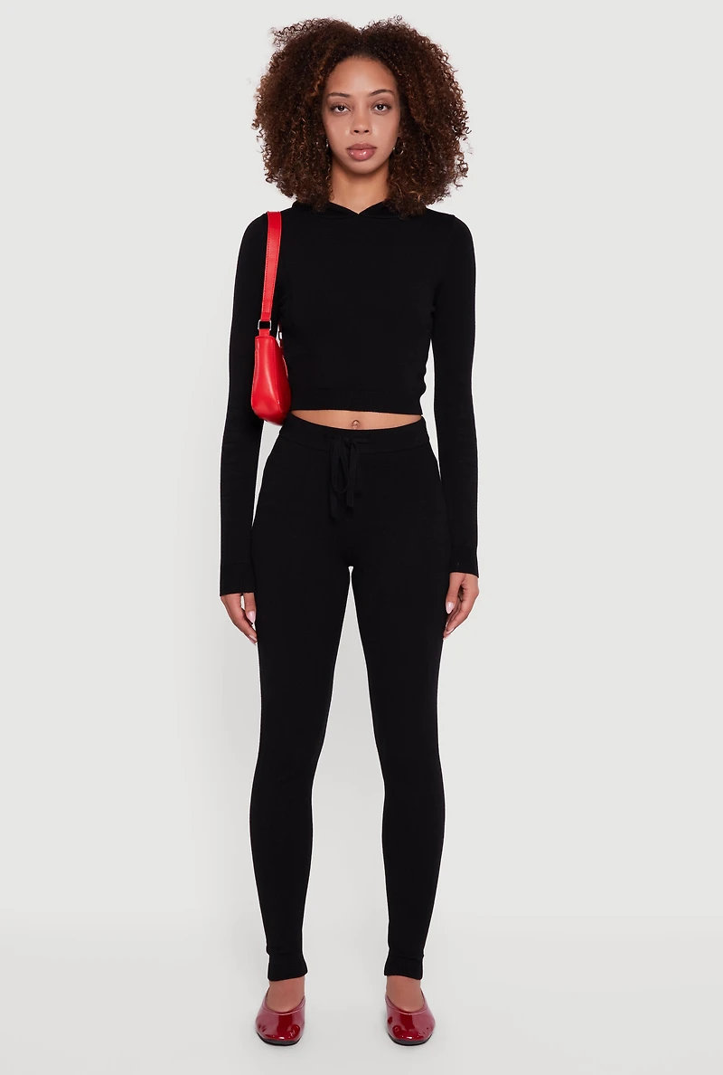 Womens Long Sleeve Cropped Pullover Hooded Sweater,