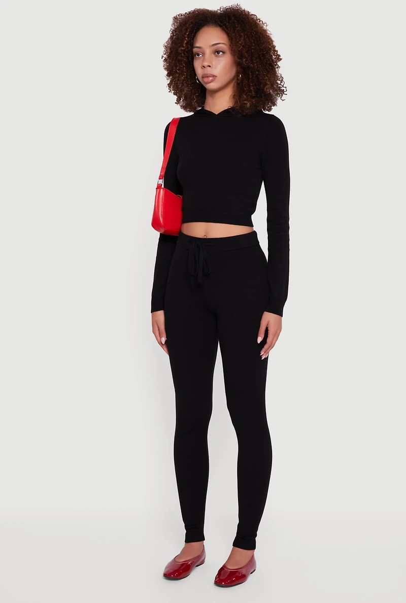 Womens Long Sleeve Cropped Pullover Hooded Sweater,