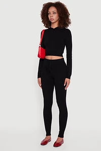 Womens Long Sleeve Cropped Pullover Hooded Sweater,