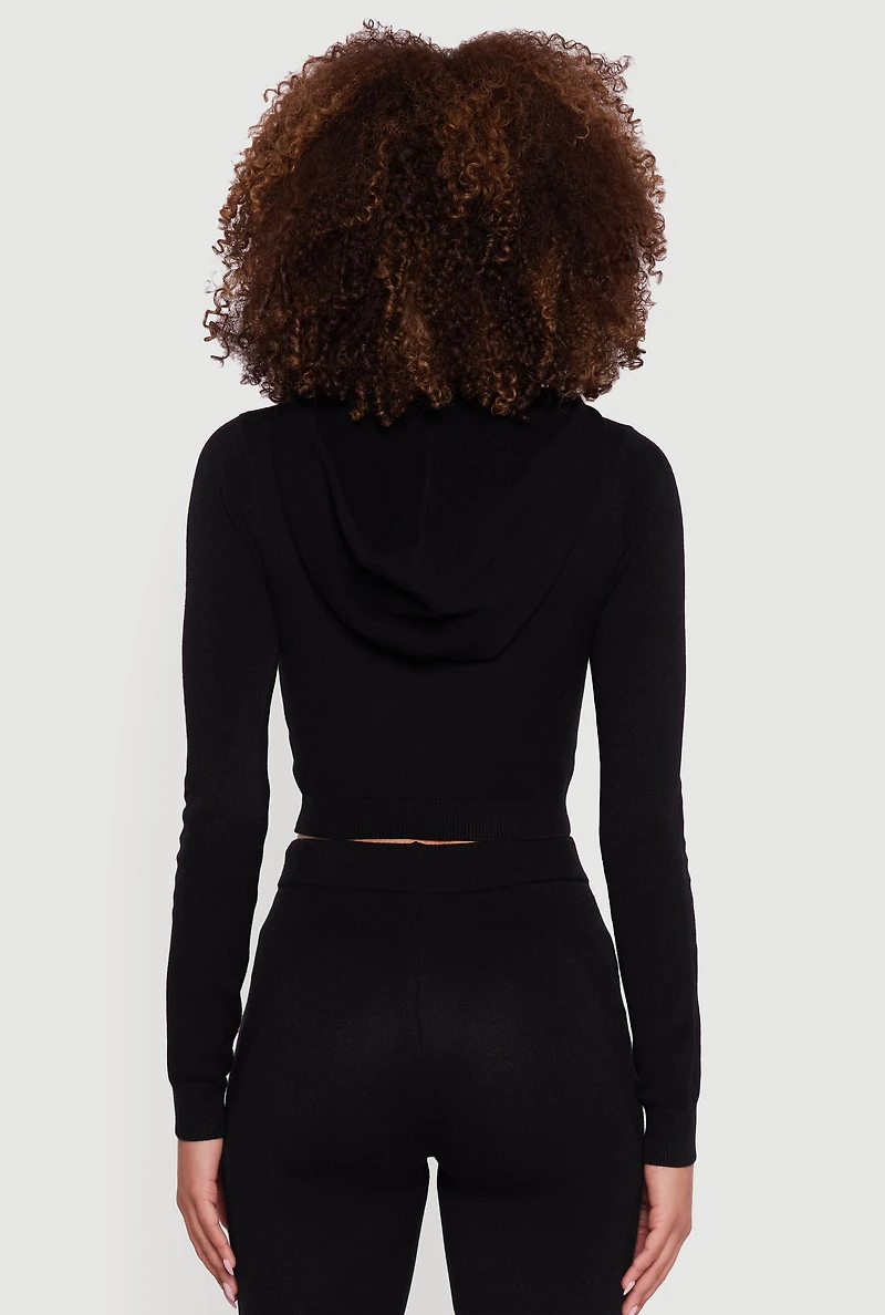 Womens Long Sleeve Cropped Pullover Hooded Sweater,