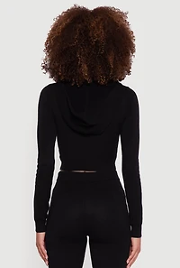 Womens Long Sleeve Cropped Pullover Hooded Sweater,
