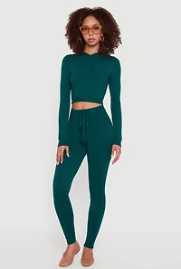 Womens Long Sleeve Cropped Pullover Hooded Sweater,