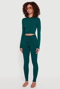 Womens Long Sleeve Cropped Pullover Hooded Sweater,