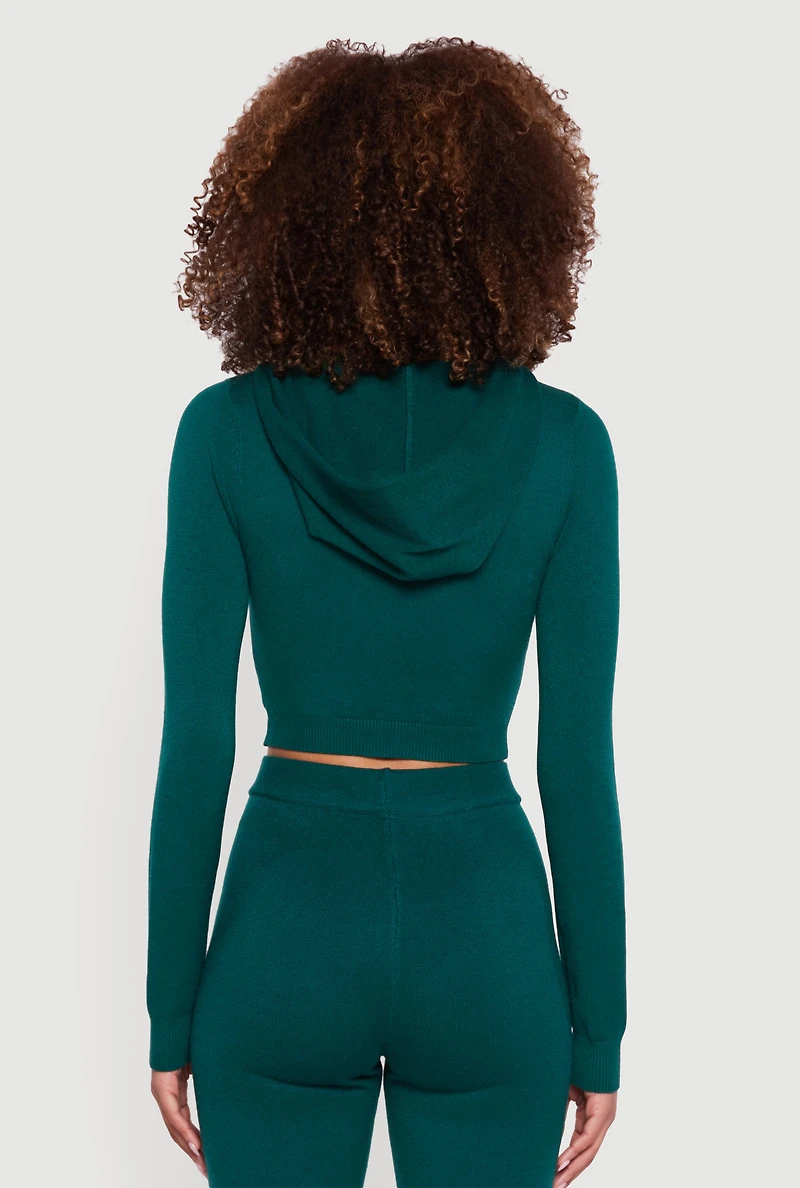 Womens Long Sleeve Cropped Pullover Hooded Sweater,
