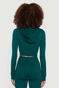 Womens Long Sleeve Cropped Pullover Hooded Sweater,