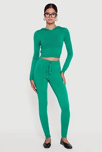 Womens Long Sleeve Cropped Pullover Hooded Sweater,