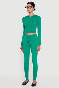 Womens Long Sleeve Cropped Pullover Hooded Sweater,