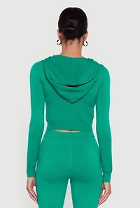 Womens Long Sleeve Cropped Pullover Hooded Sweater,