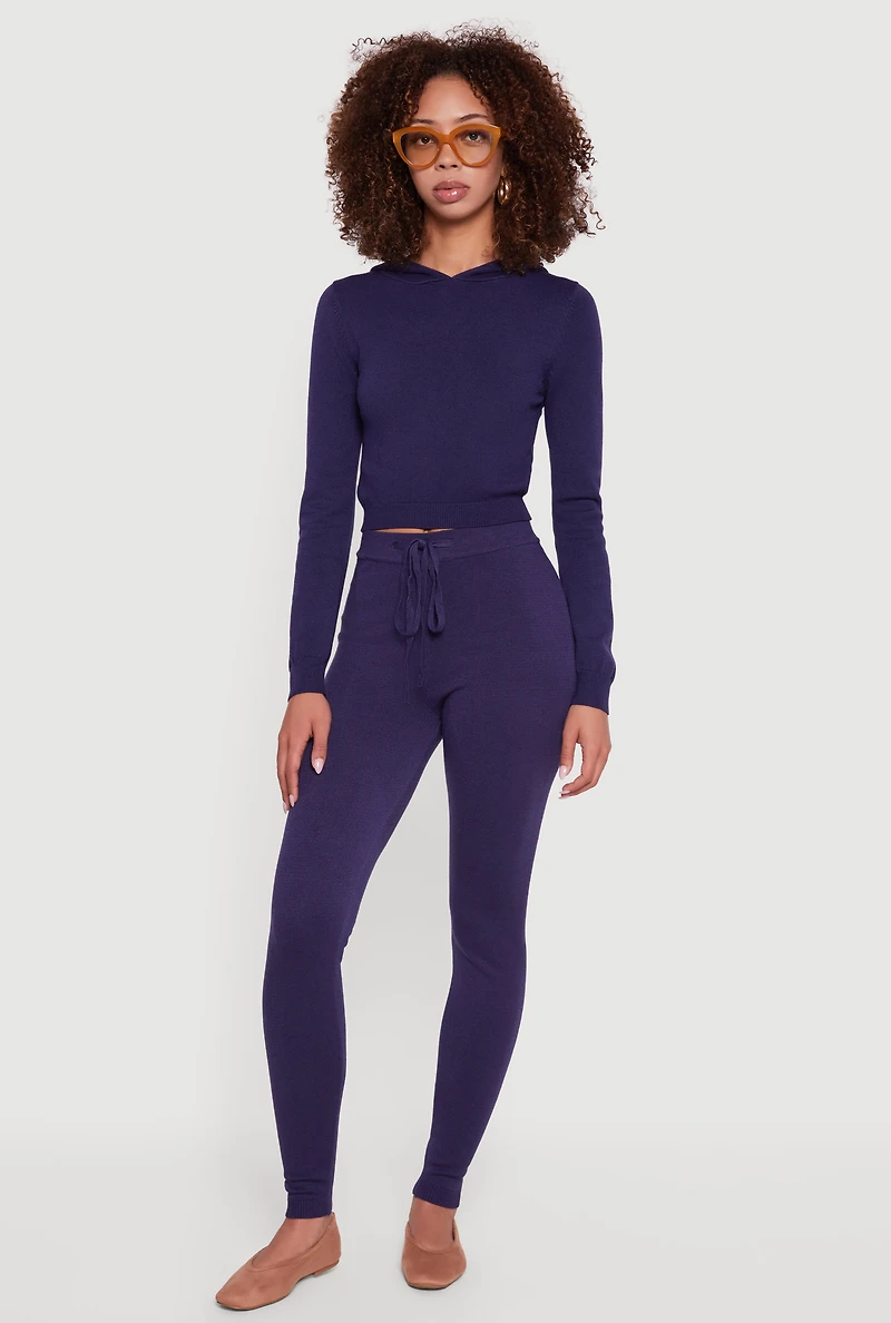 Womens Long Sleeve Cropped Pullover Hooded Sweater, Blue, Size S