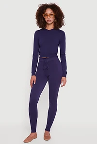 Womens Long Sleeve Cropped Pullover Hooded Sweater, Blue, Size S