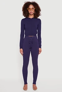 Womens Long Sleeve Cropped Pullover Hooded Sweater, Blue, Size S