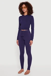 Womens Long Sleeve Cropped Pullover Hooded Sweater, Blue, Size S