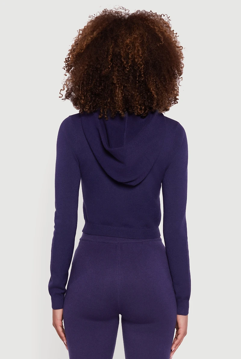 Womens Long Sleeve Cropped Pullover Hooded Sweater, Blue, Size S