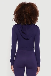 Womens Long Sleeve Cropped Pullover Hooded Sweater, Blue, Size S
