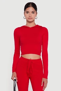 Long Sleeve Cropped Pullover Hooded Sweater
