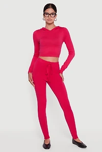 Womens Long Sleeve Cropped Pullover Hooded Sweater, Pink, Size XL