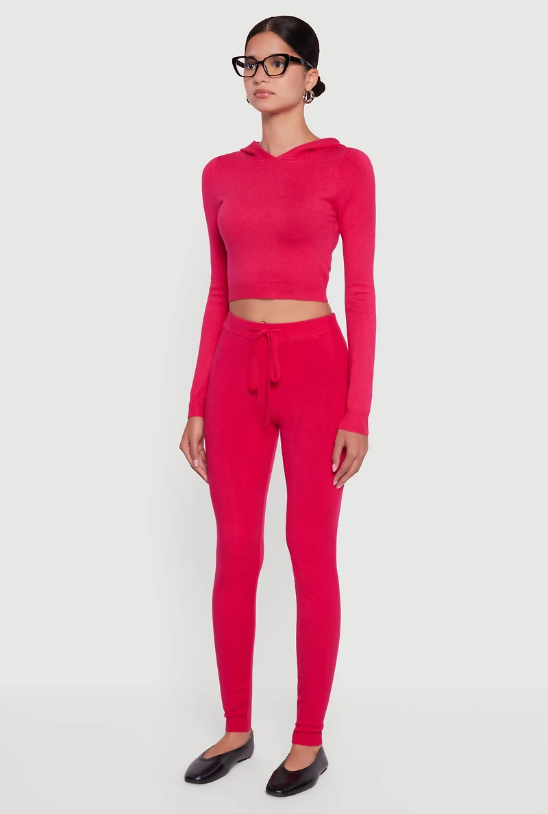 Womens Long Sleeve Cropped Pullover Hooded Sweater, Pink, Size XL