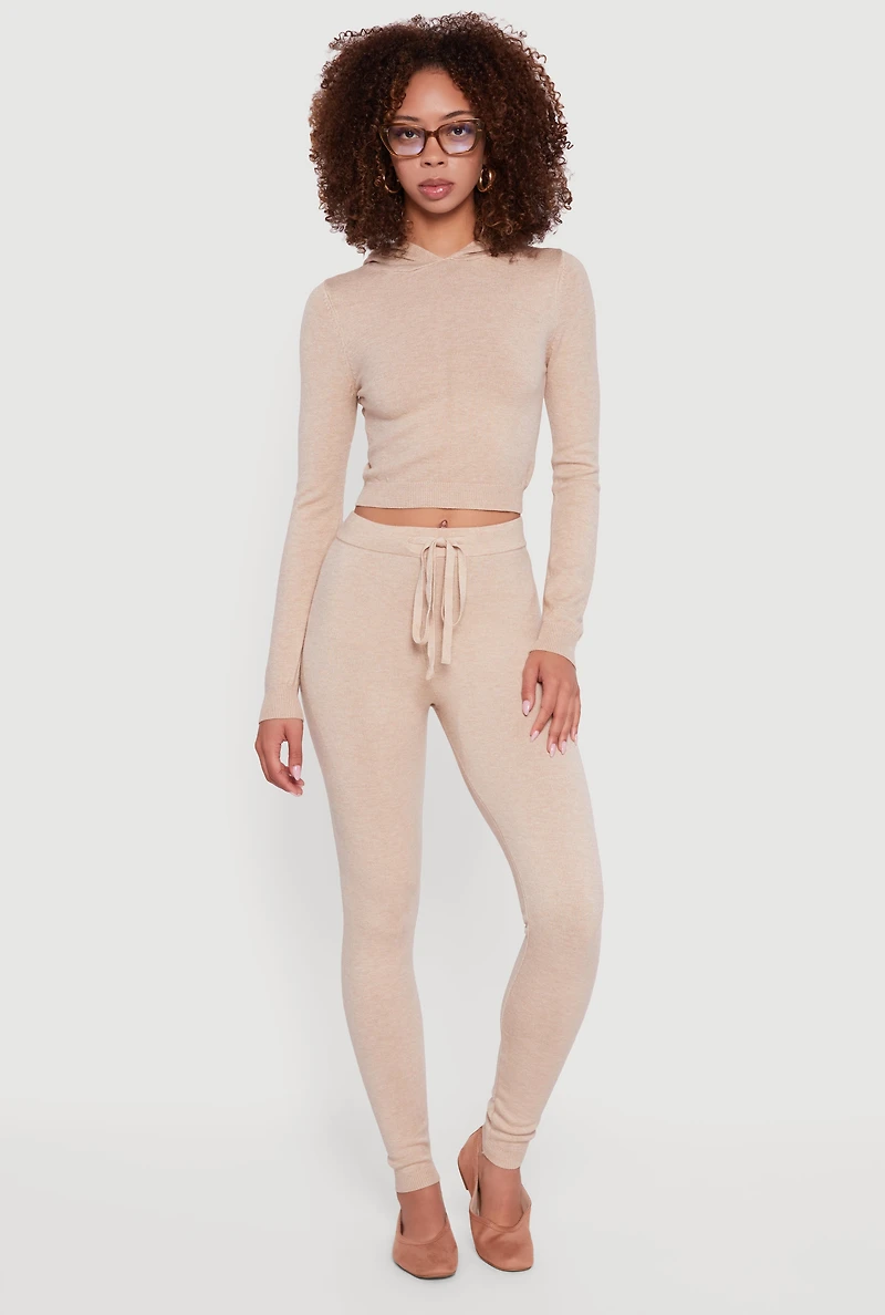 Womens Knitted Drawstring Leggings, Khaki, Size XL