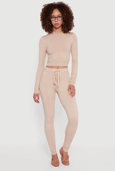 Womens Knitted Drawstring Leggings, Khaki, Size XL