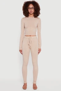 Womens Knitted Drawstring Leggings, Khaki, Size XL