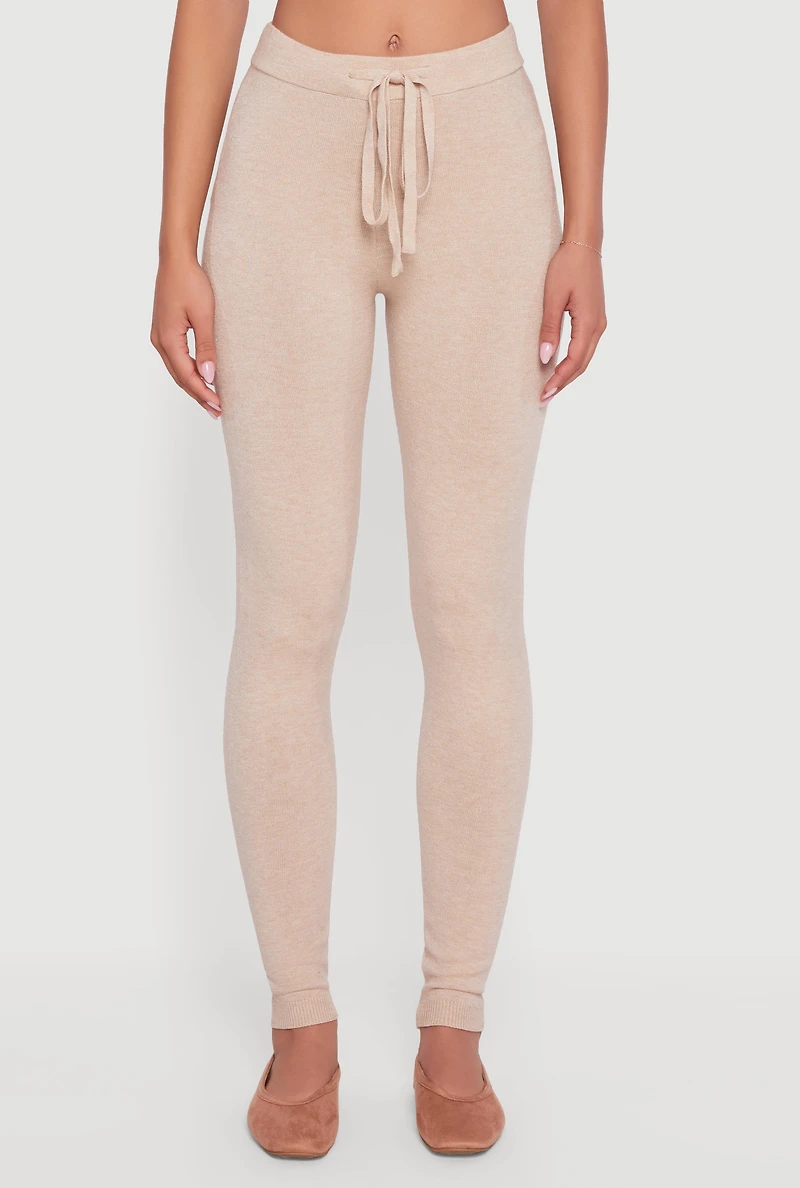 Womens Knitted Drawstring Leggings, Khaki, Size XL