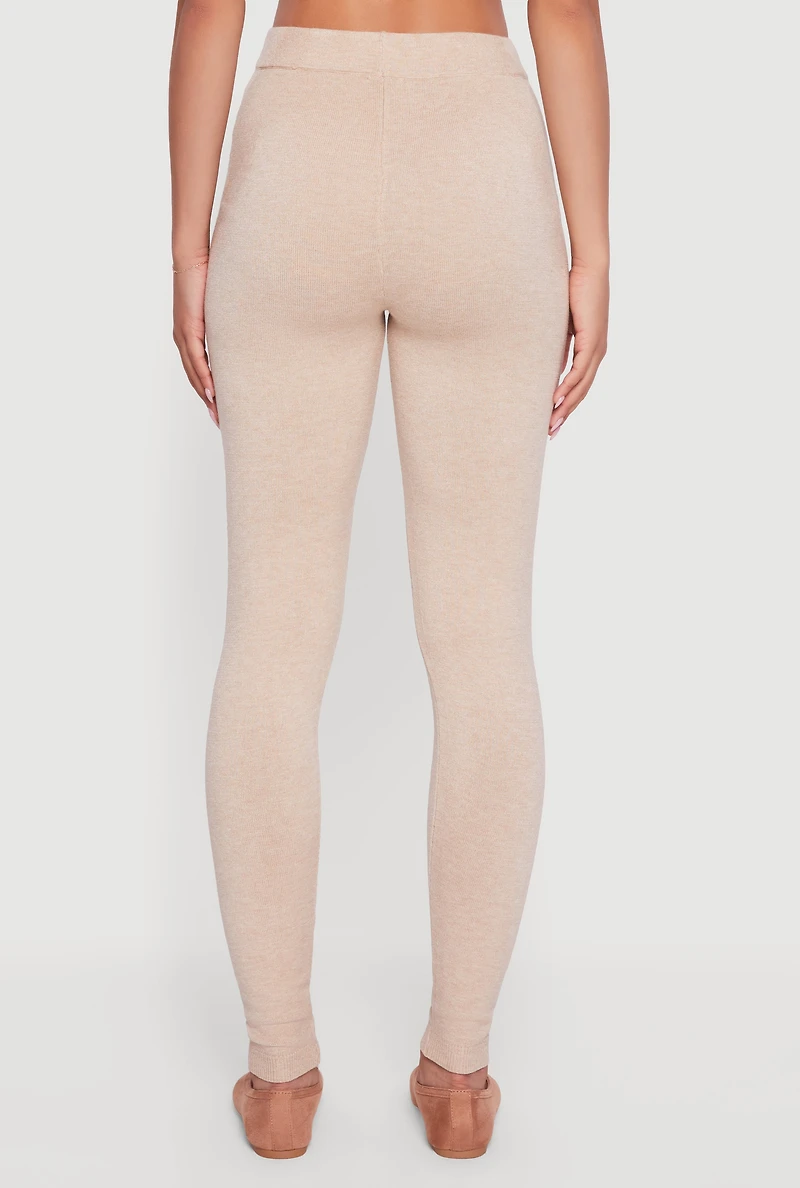 Womens Knitted Drawstring Leggings, Khaki, Size XL