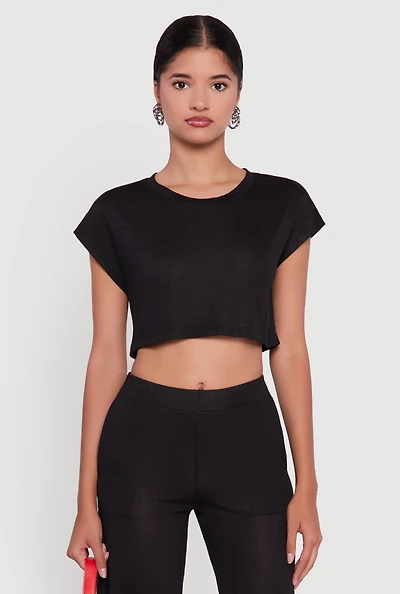 Womens Daisy Dolman Sleeve Cropped Tee,