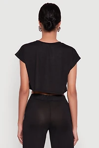 Womens Daisy Dolman Sleeve Cropped Tee,