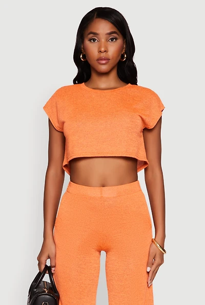 Womens Daisy Dolman Sleeve Cropped Tee, Orange, Size XL