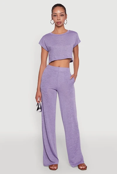 Womens Daisy Pull On Wide Leg Pants, Purple, Size L