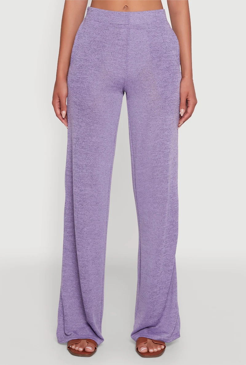 Womens Daisy Pull On Wide Leg Pants, Purple, Size L